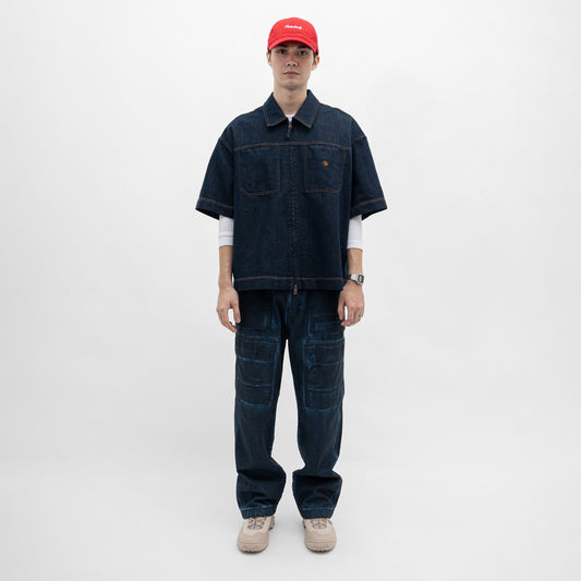 Dual-Zip Denim Cropped Fit Shirt