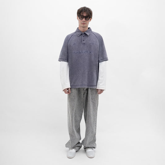 Stone-Washed Cotton Oversized Polo Tee