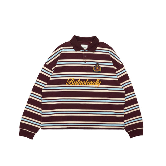 Stripes Cotton Long Sleeves Polo Tee
