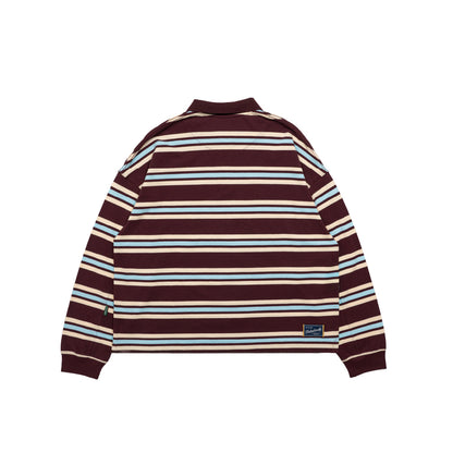 Stripes Cotton Long Sleeves Polo Tee