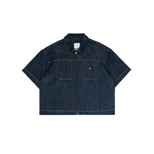 Dual-Zip Denim Cropped Fit Shirt