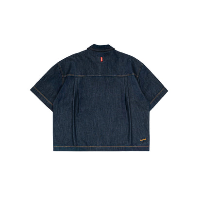 Dual-Zip Denim Cropped Fit Shirt