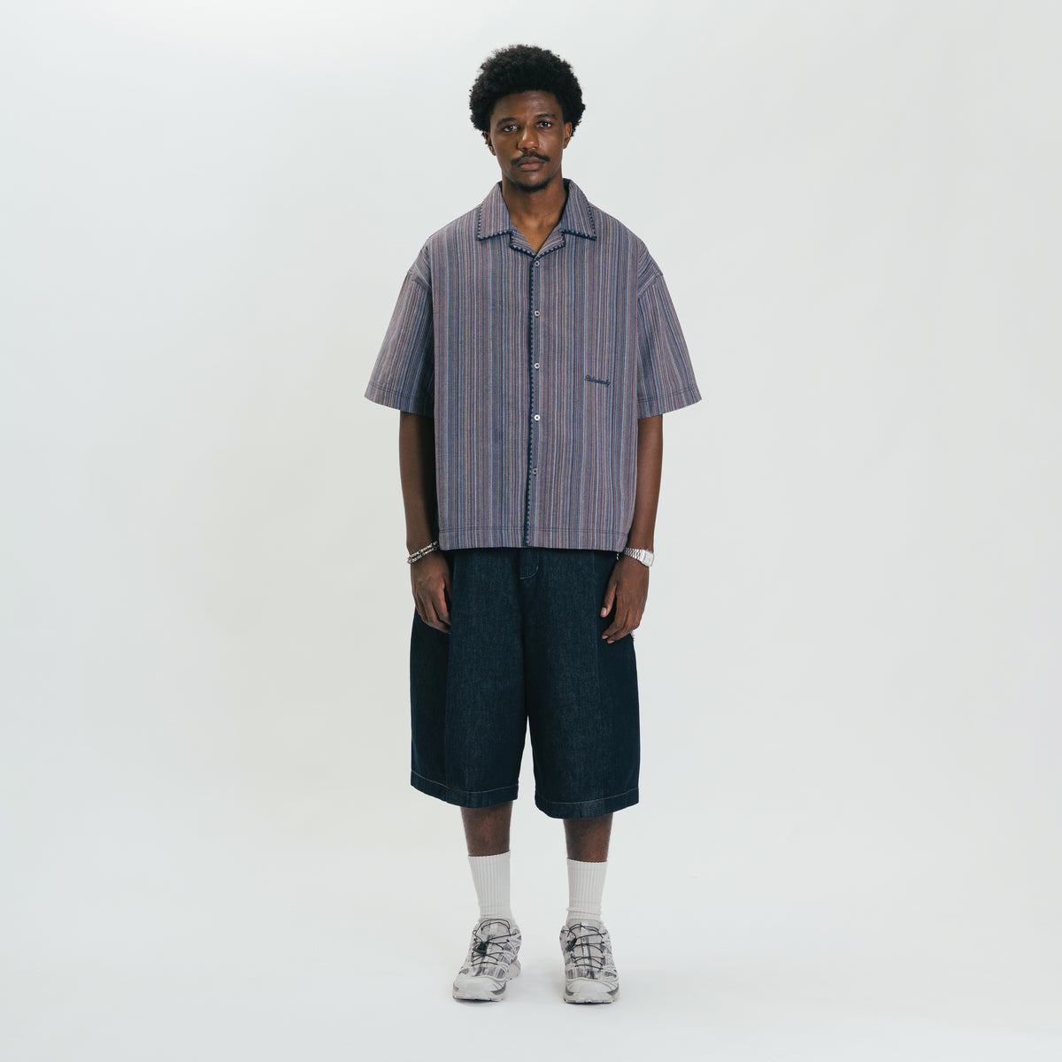 Core Denim Wide Pleated Half Pants