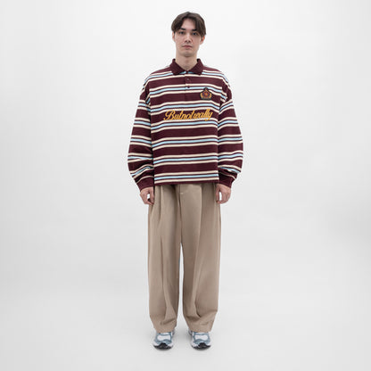 Stripes Cotton Long Sleeves Polo Tee