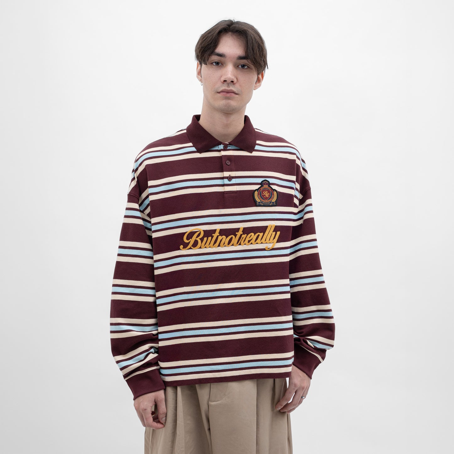 Stripes Cotton Long Sleeves Polo Tee