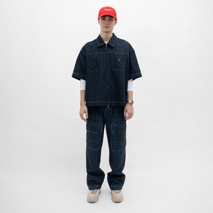 Dual-Zip Denim Cropped Fit Shirt