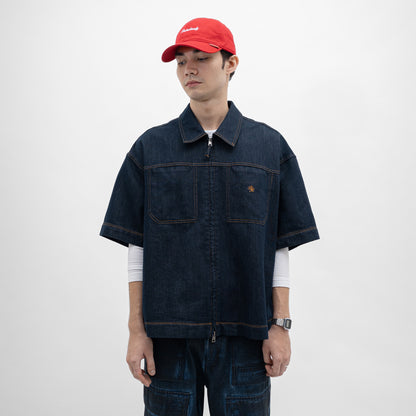 Dual-Zip Denim Cropped Fit Shirt