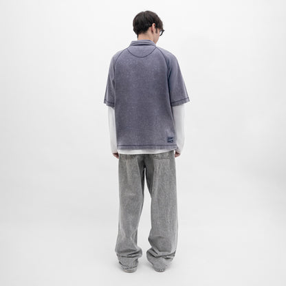 Stone-Washed Cotton Oversized Polo Tee