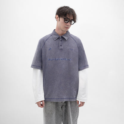 Stone-Washed Cotton Oversized Polo Tee