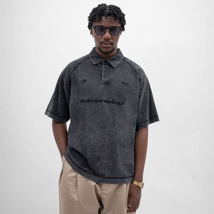 Stone-Washed Cotton Oversized Polo Tee
